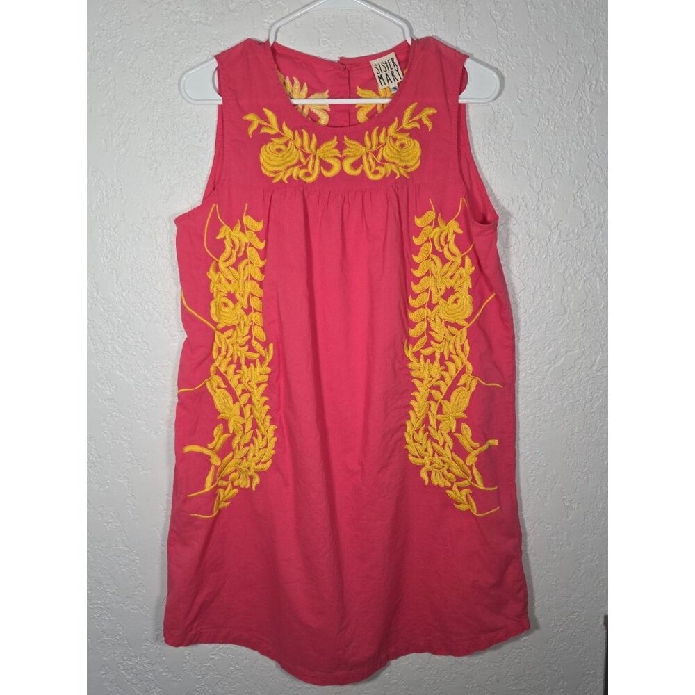 Sister Mary Dress Small Embroidered Colorful Pink Yellow Tunic Bohemian Floral